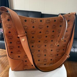 MCM Cognac Brown Visetos Monogram Shoulder Bag